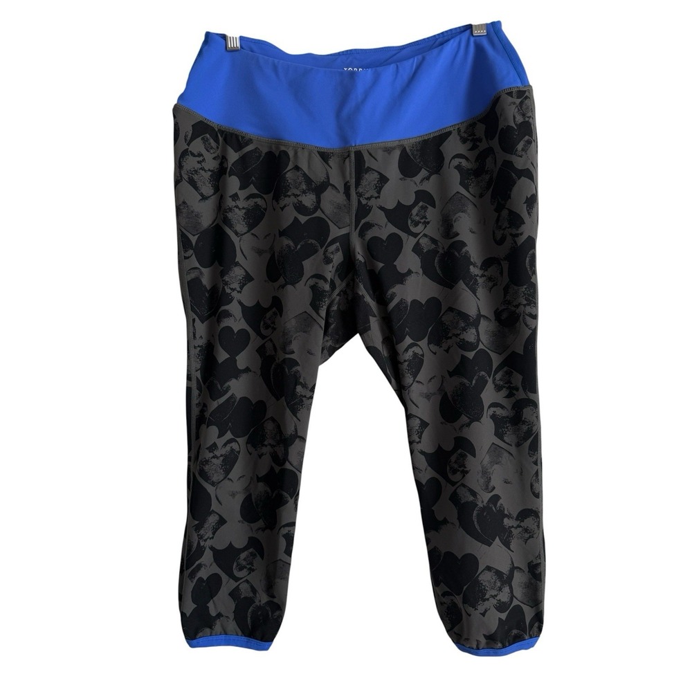Torrid Active Capri Athletic Leggings Black Hearts Blue Waistband Crop Womens 2X